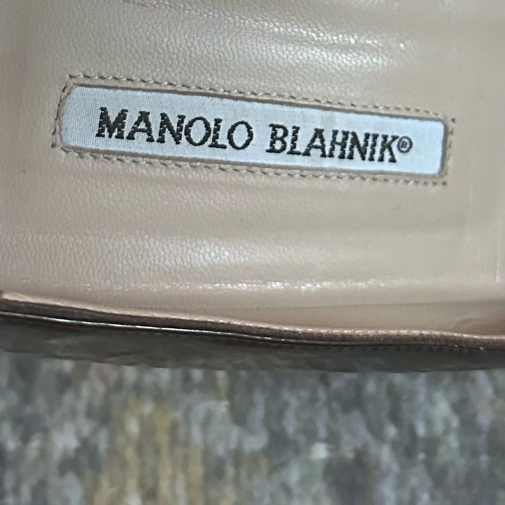 Manolo Blahnik Vintage Cache Square Toe Brown Patent Leather Block Heels Size 39